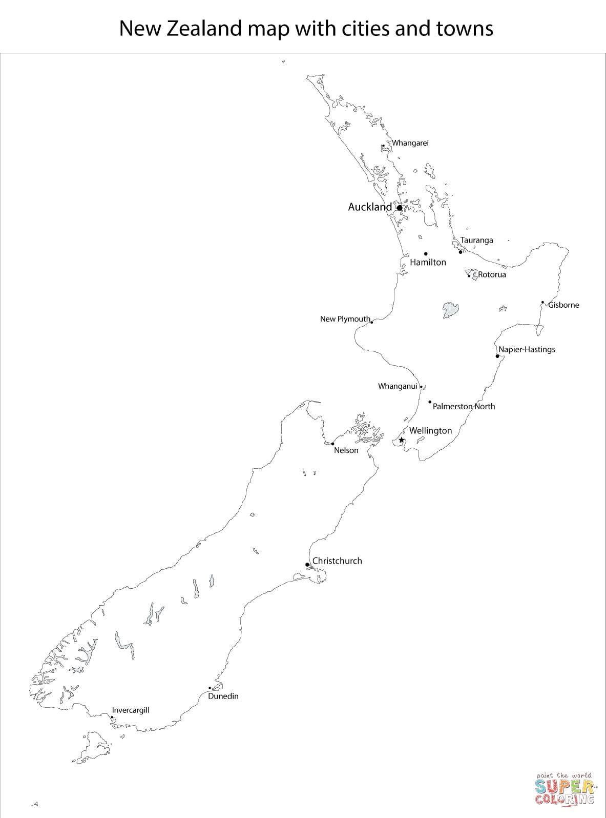 mapa nového zélandu, čierna a biela
