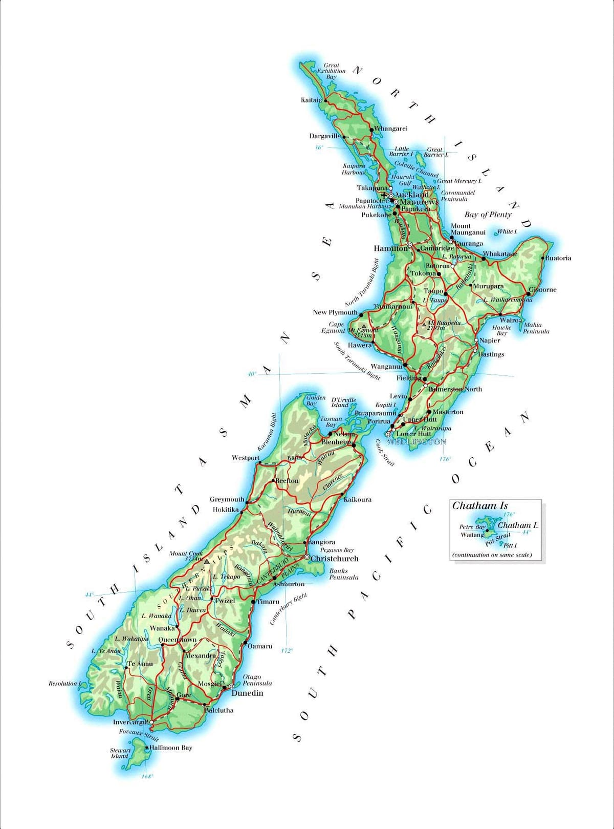 Mapa čiernej piesku pláže nový zéland