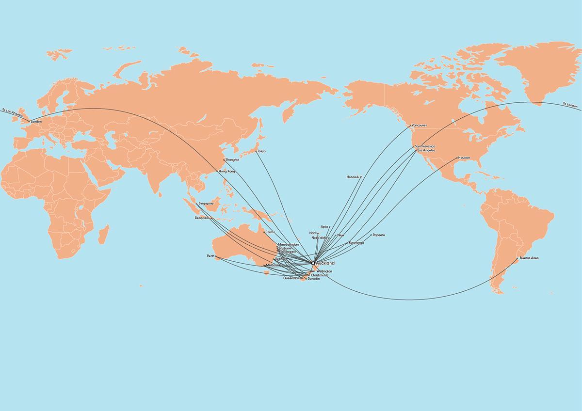 air new zealand mapa trás medzinárodnej