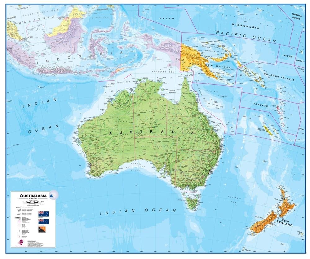 Mapa austrálie a nového zélandu fyzickej