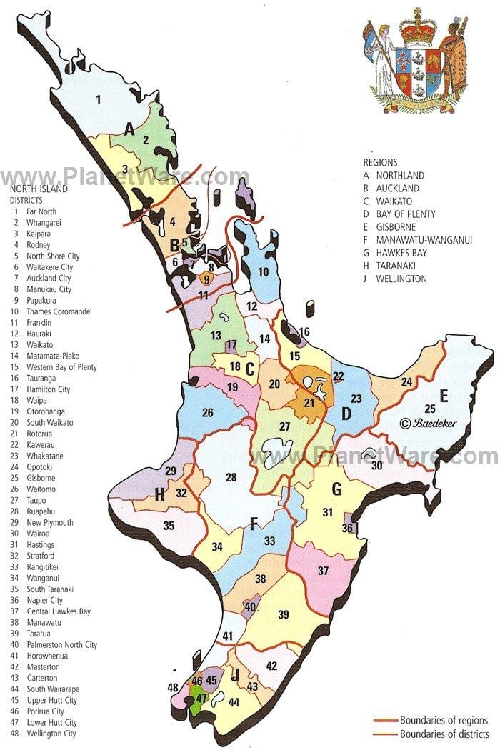 mapa nový zéland severnom ostrove krajoch a okresoch