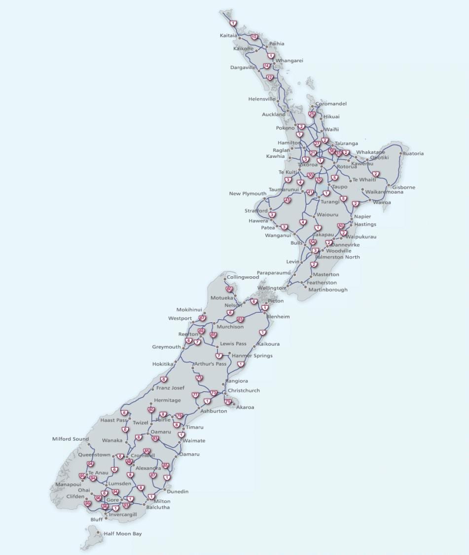 Mapa nový zéland diaľnici