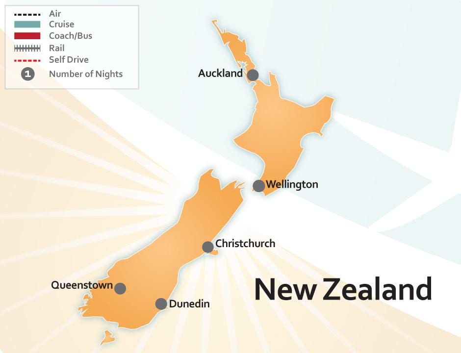 Mapa nový zéland letiská