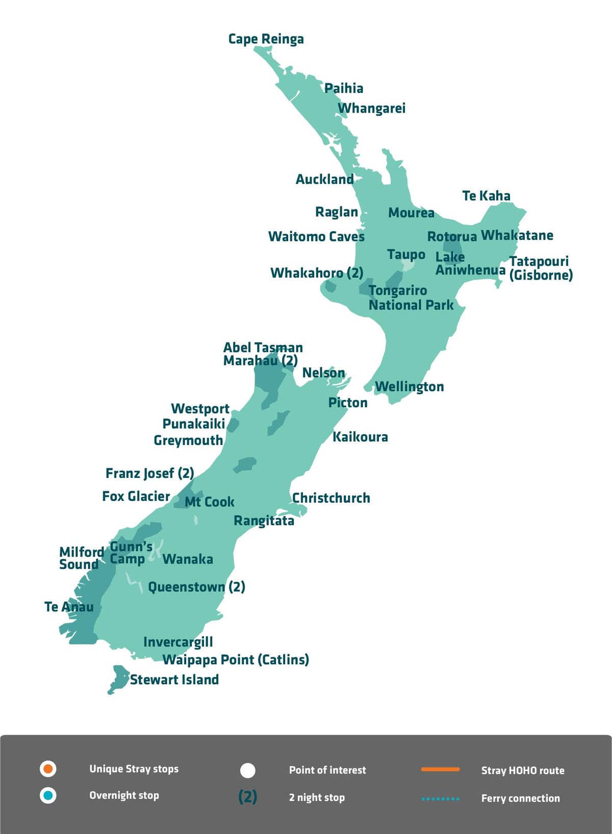 Mapa nový zéland sightseeing