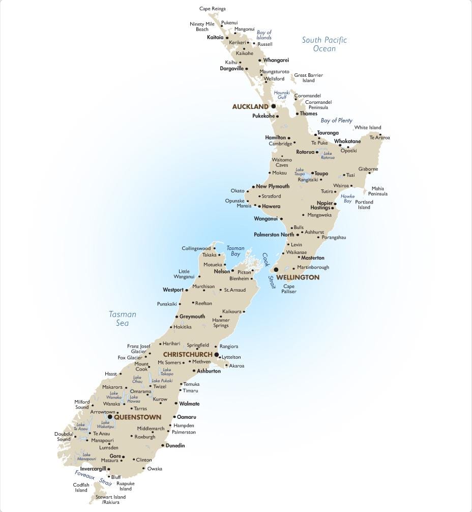 Mapa nový zéland zaujímavosti 