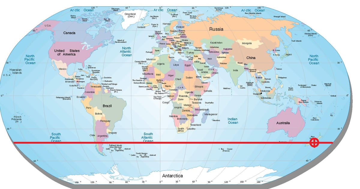 Mapa nový zéland latitude