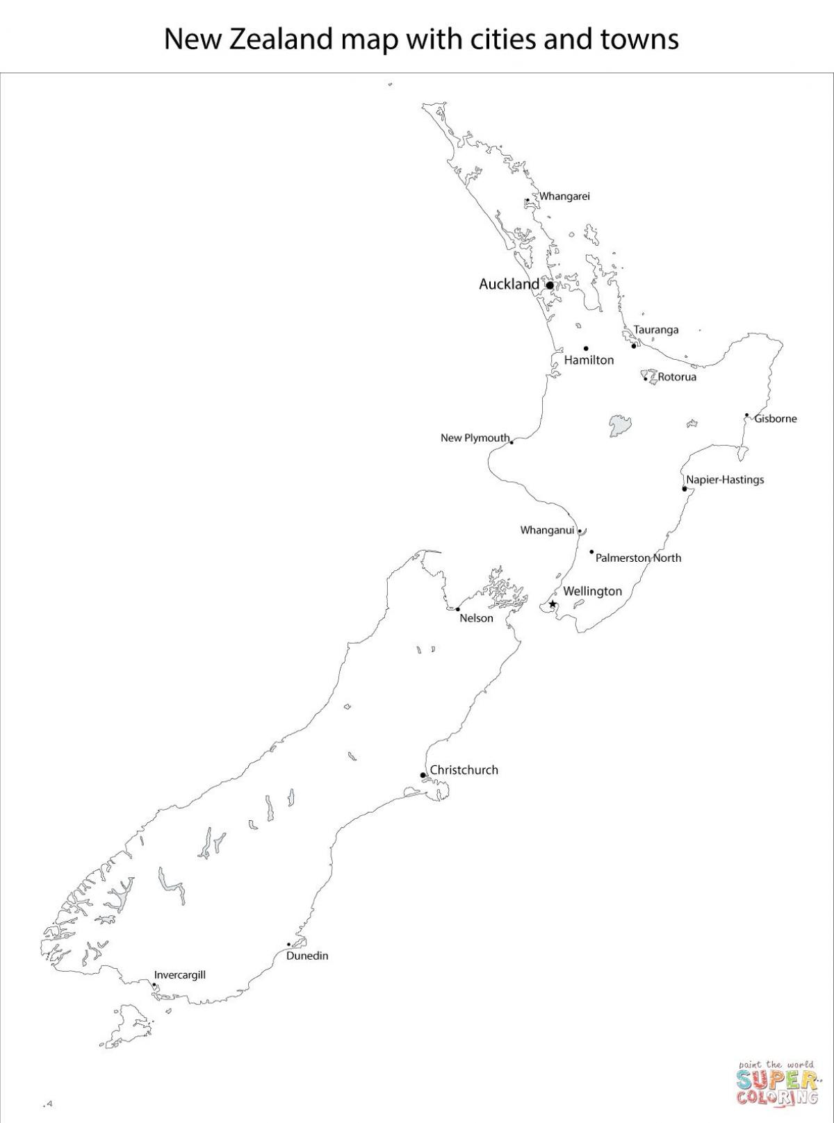 nový zéland-mapy, mestá a obce