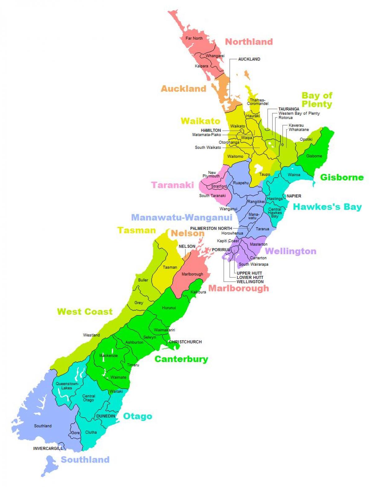 nový zéland, okres mapu