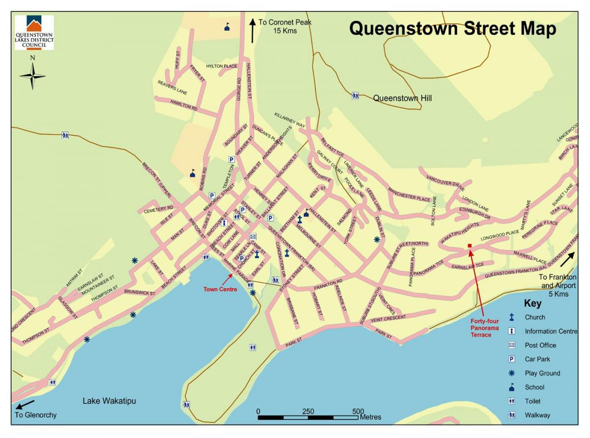 street mape, queenstown, nový zéland