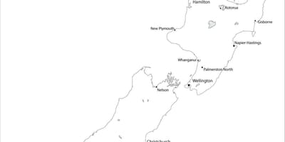 Mapa nového zélandu, čierna a biela