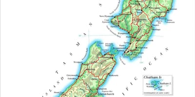 Mapa čiernej piesku pláže nový zéland