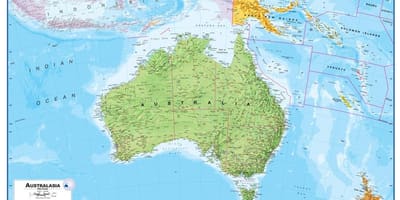 Mapa austrálie a nového zélandu fyzickej