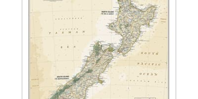 National geographic nový zéland mapu