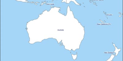 Obrys mapy austrálie a nového zélandu.