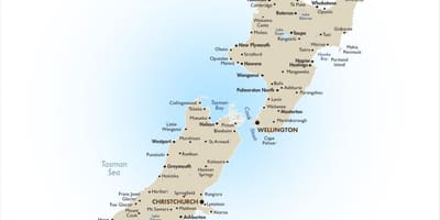 Mapa nový zéland pláže 